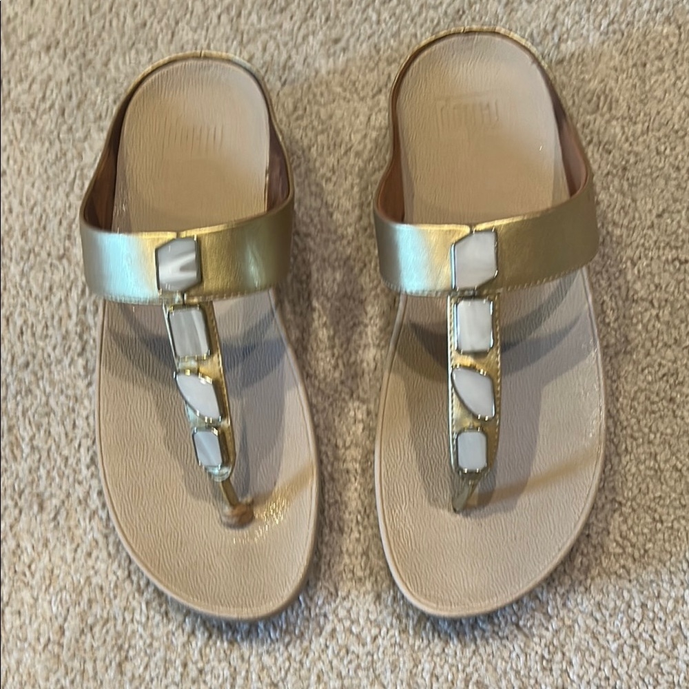 Fitflop Gold and White Sandals with Arch Support